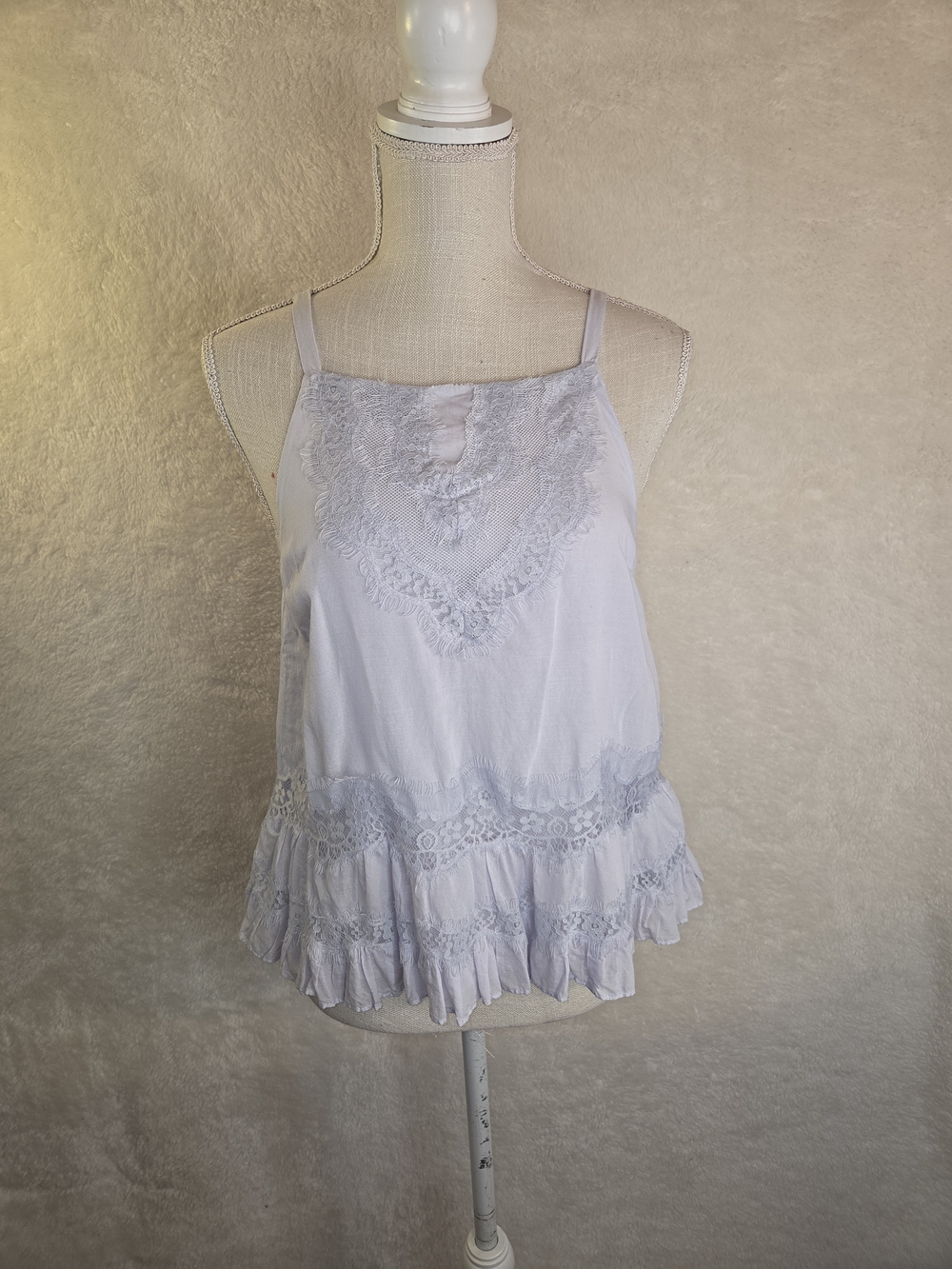 Florest By Anthropologie Vtg-Insp  Delicate Blue Lace Ruffle Sleeveless Top Sz 2